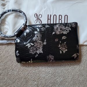 HOBO Black and Silver Floral Wristlet